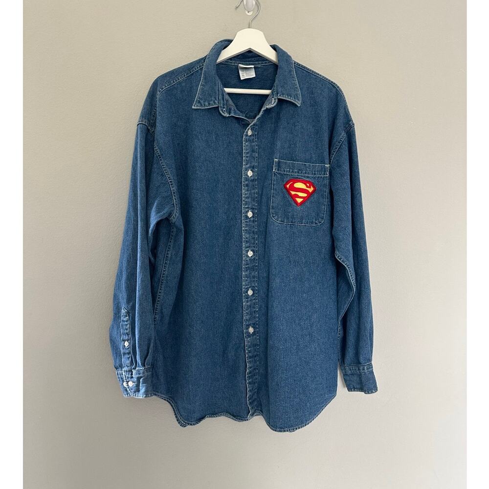 Vintage Superman Embroiredered Denim Button Up size XL